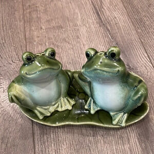 Pier 1 Import Frog Salt and Pepper Shakers on a lily pad